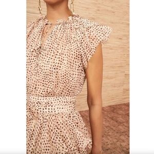 Ulla Johnson Marilyn Silk Chiffon Leopard Ikat Dot Ruffled Cap Sleeve Blouse